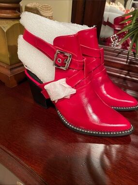Steve Madden Red Buckle Cutout Ankle Booties